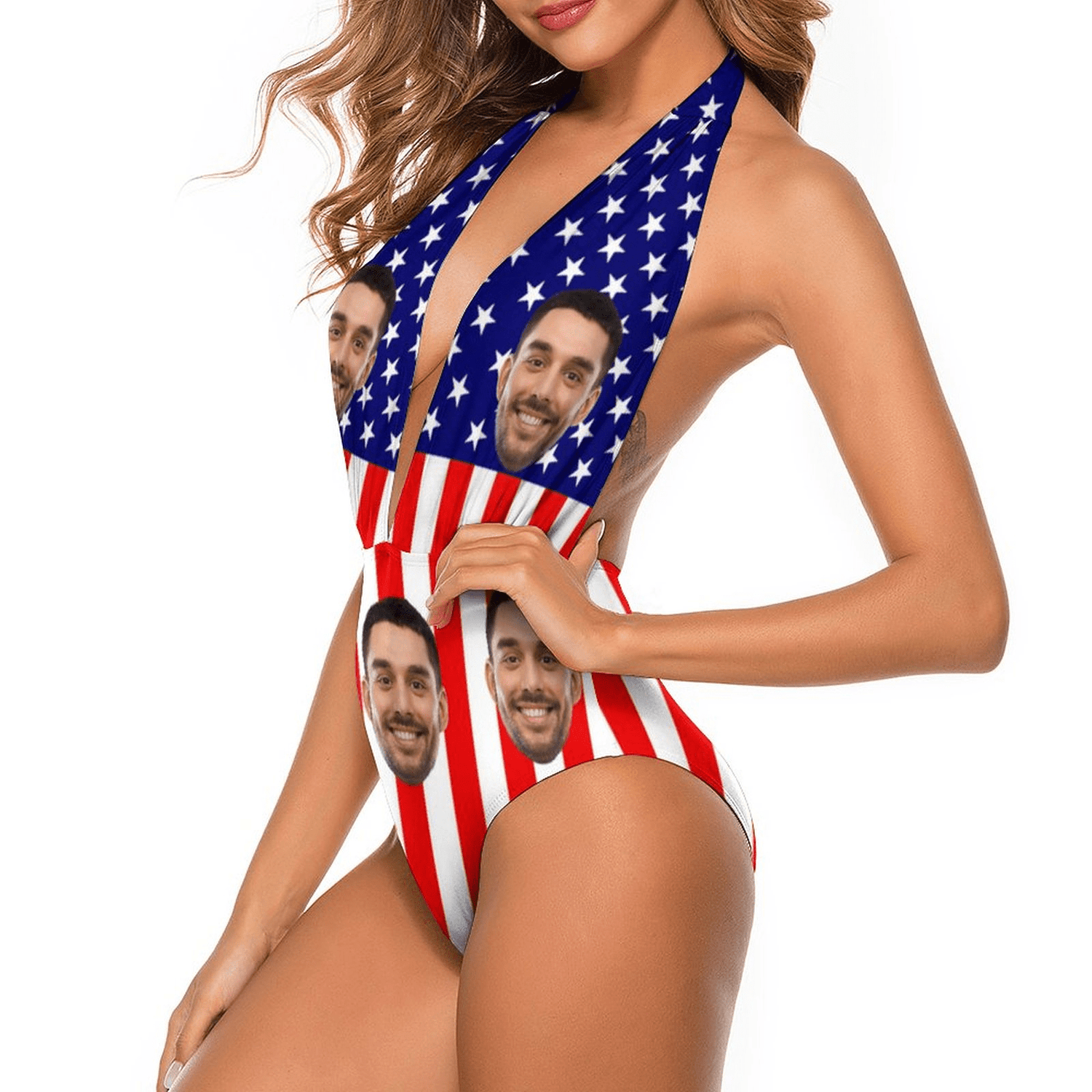 Custom American Flag Swimsuit Personalized Women&