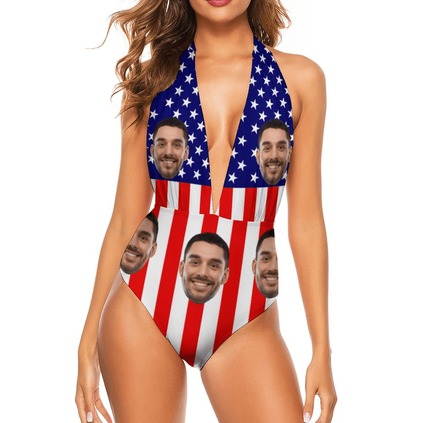 Custom American Flag Swimsuit Personalized Women&