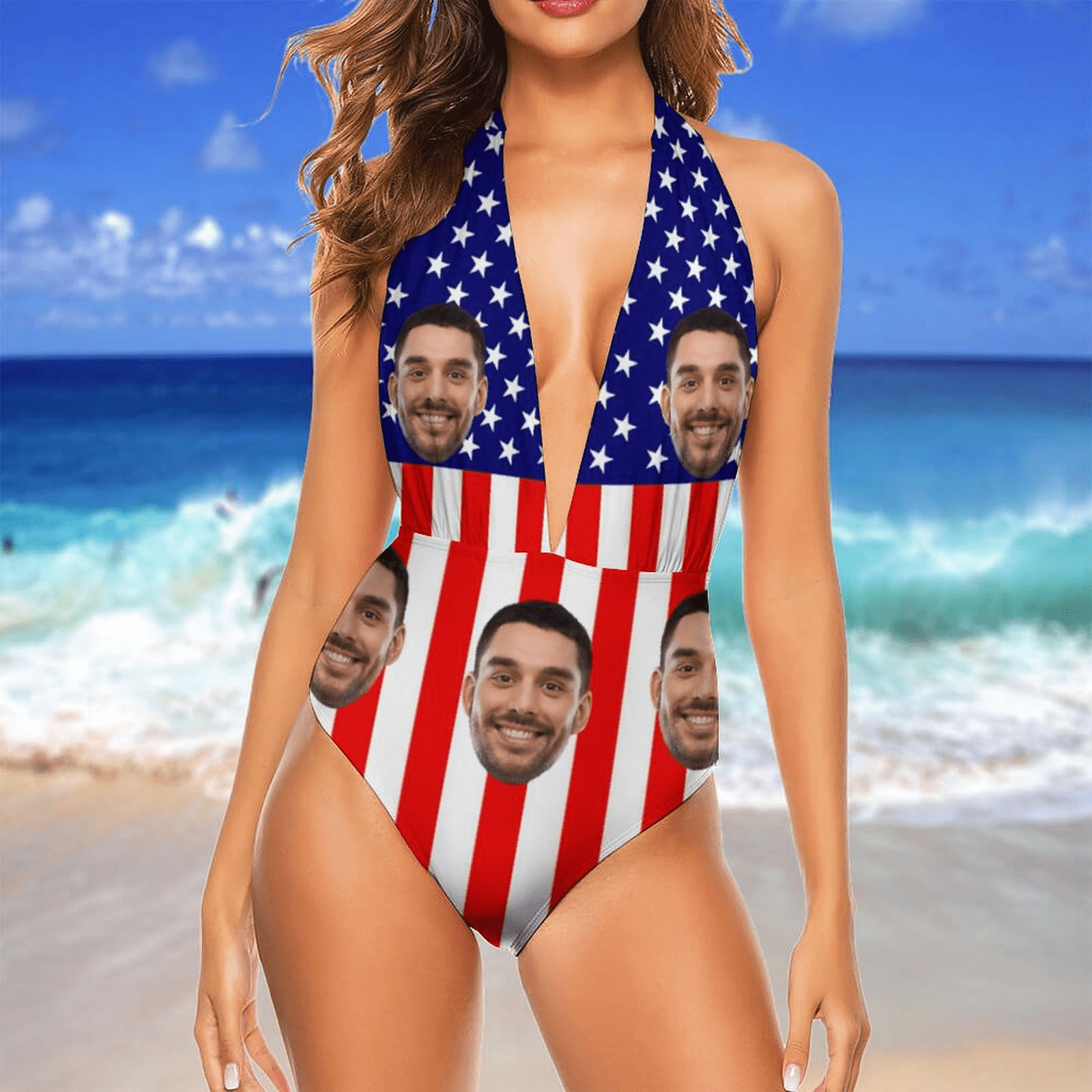 Custom American Flag Swimsuit Personalized Women&