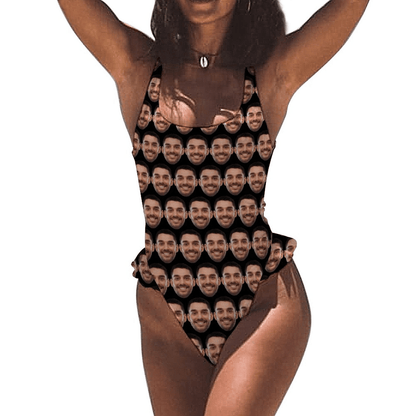 Custom Boyfriend Face Black Swimsuit Personalized Women&