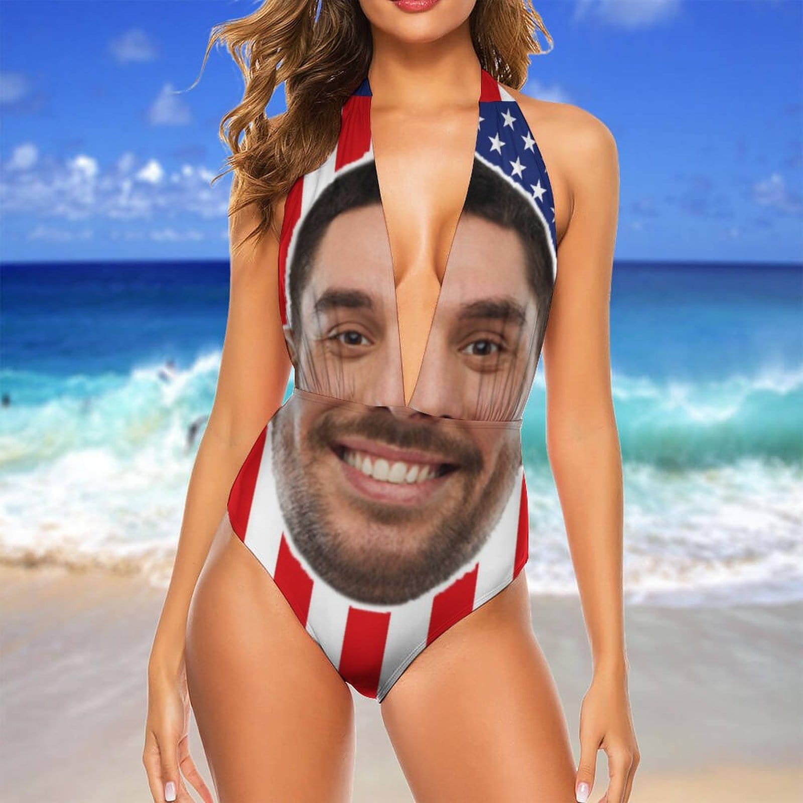 Custom Face Flag Swimsuit Personalized Women&