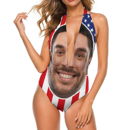 Custom Face Flag Swimsuit Personalized Women&