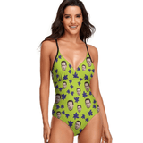 Custom Face Green Women's One Piece Swimsuit