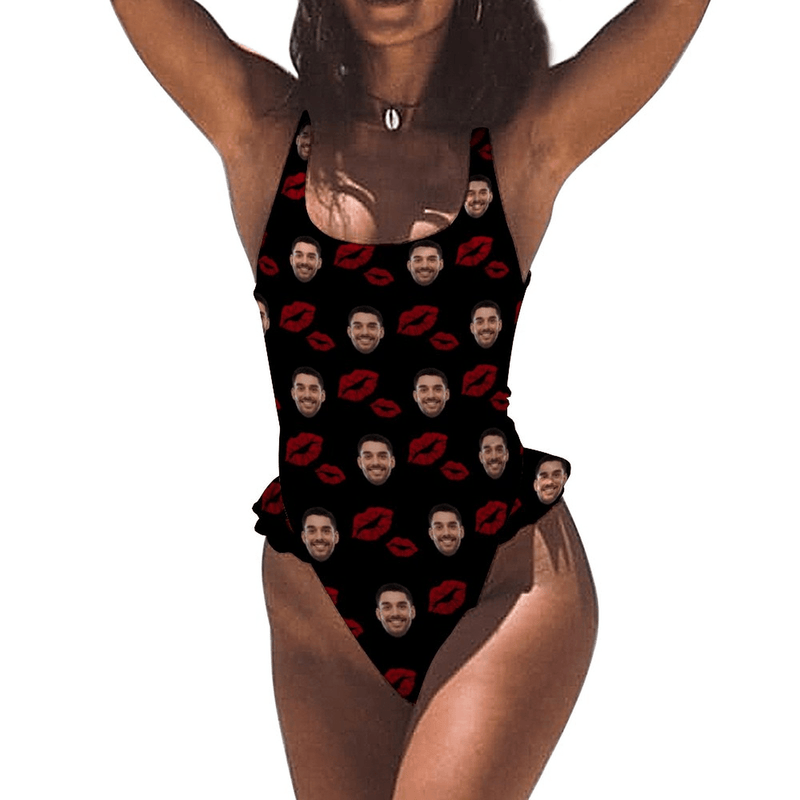 Custom Face Lips Women's Ruffle One Piece Swimsuit