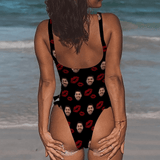 Custom Face Lips Women's Ruffle One Piece Swimsuit