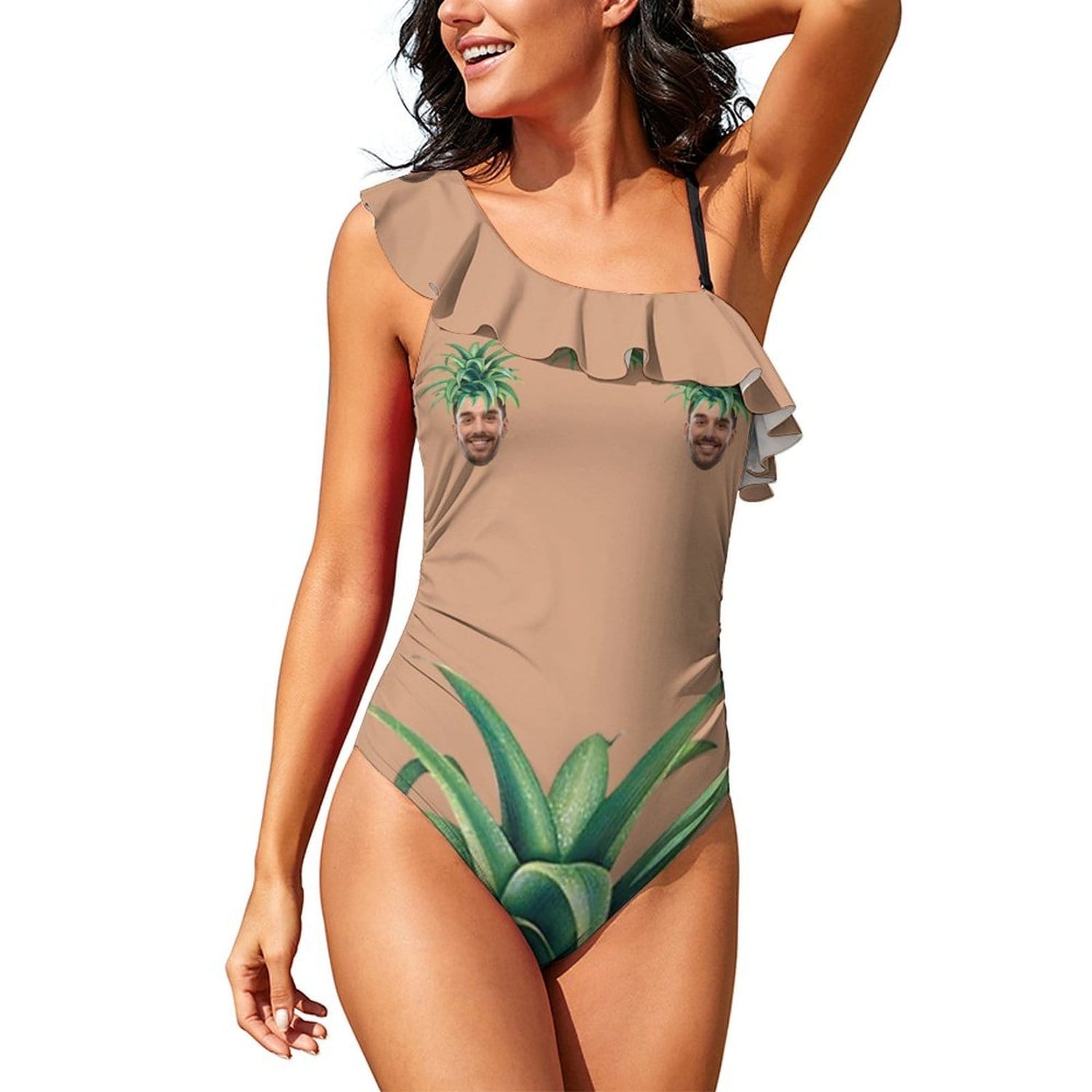 Custom Face Pineapple Leaves Swimsuit Personalized Women&