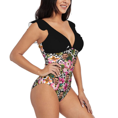 Custom Face Flower Pattern Swimwear Personalized Women&