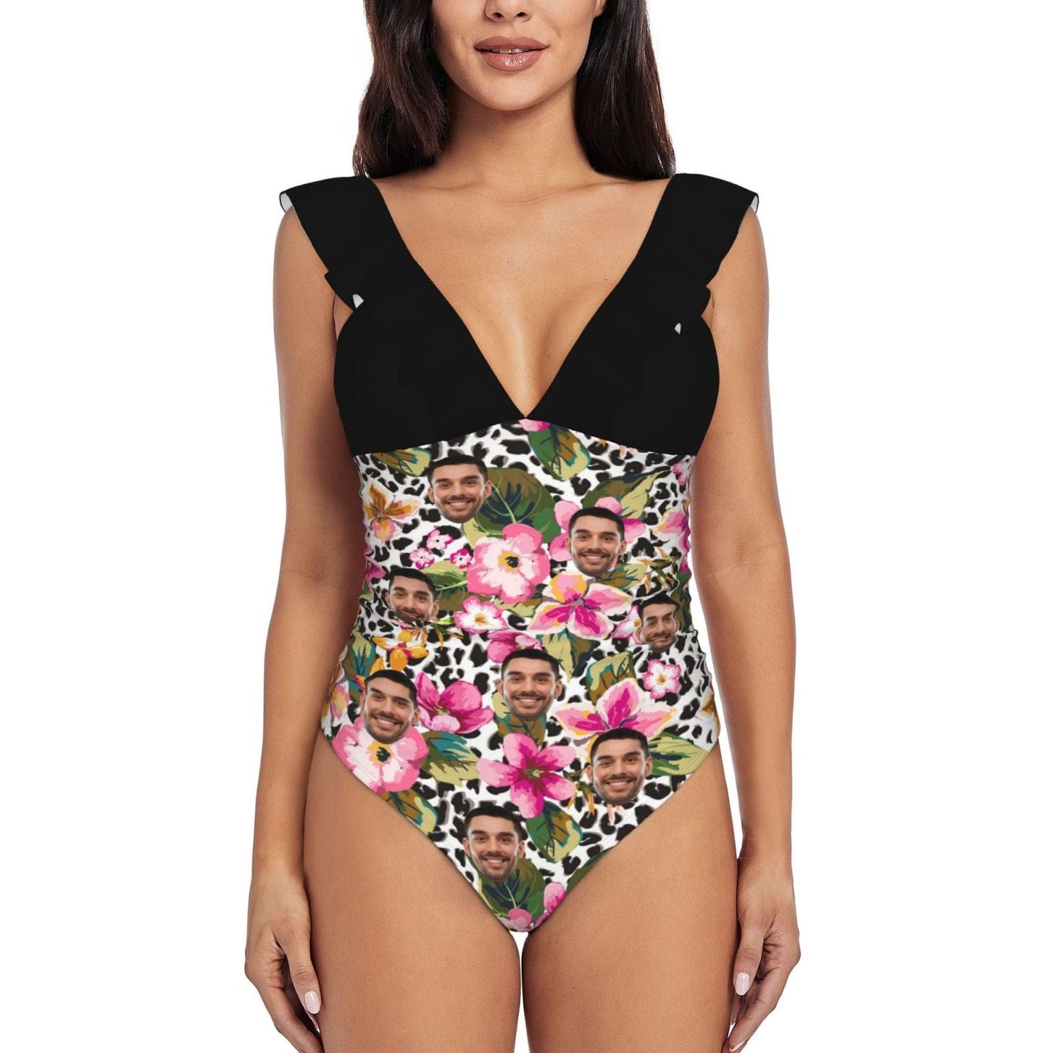 Custom Face Flower Pattern Swimwear Personalized Women&