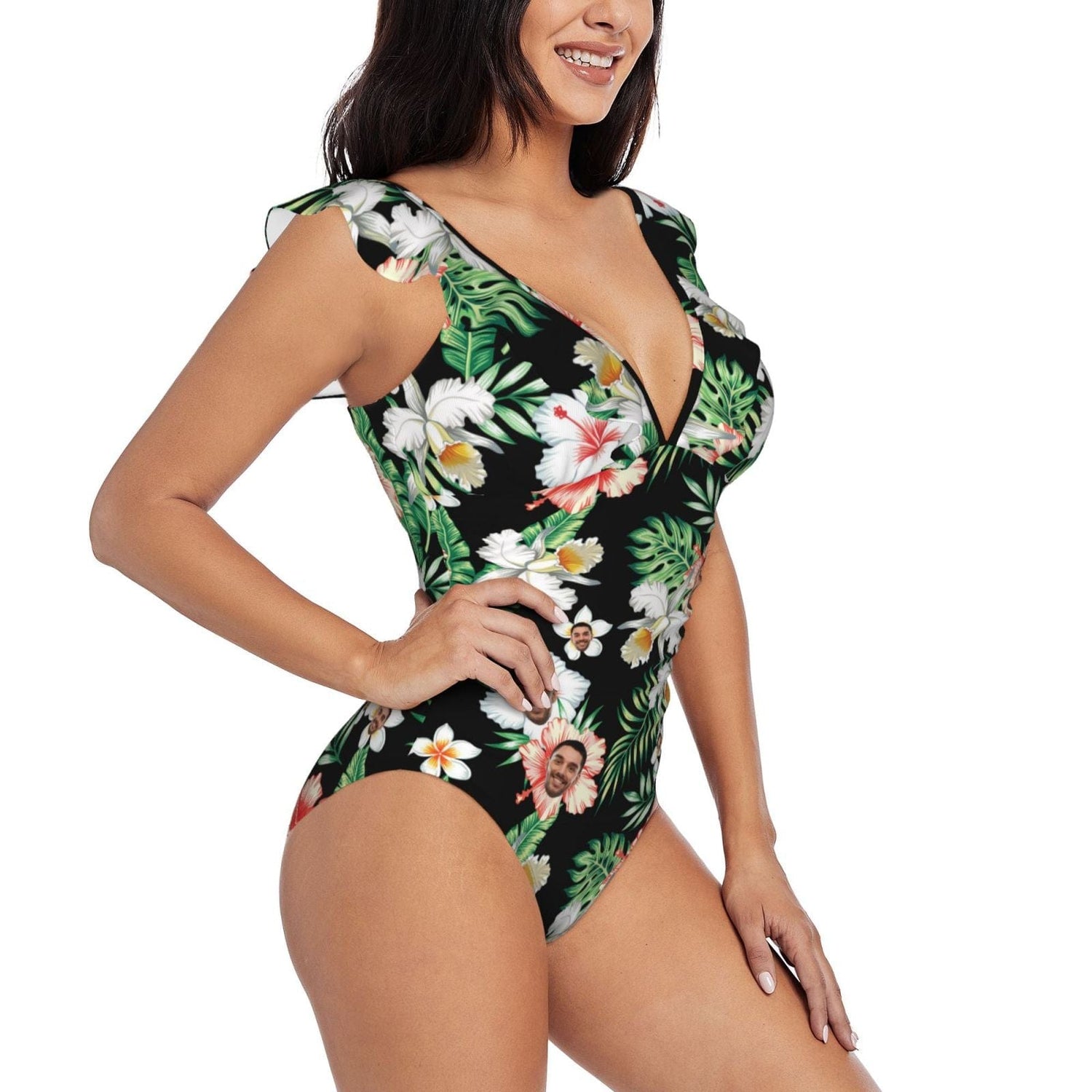 Custom Face Flowers Swimwear Personalized Women&