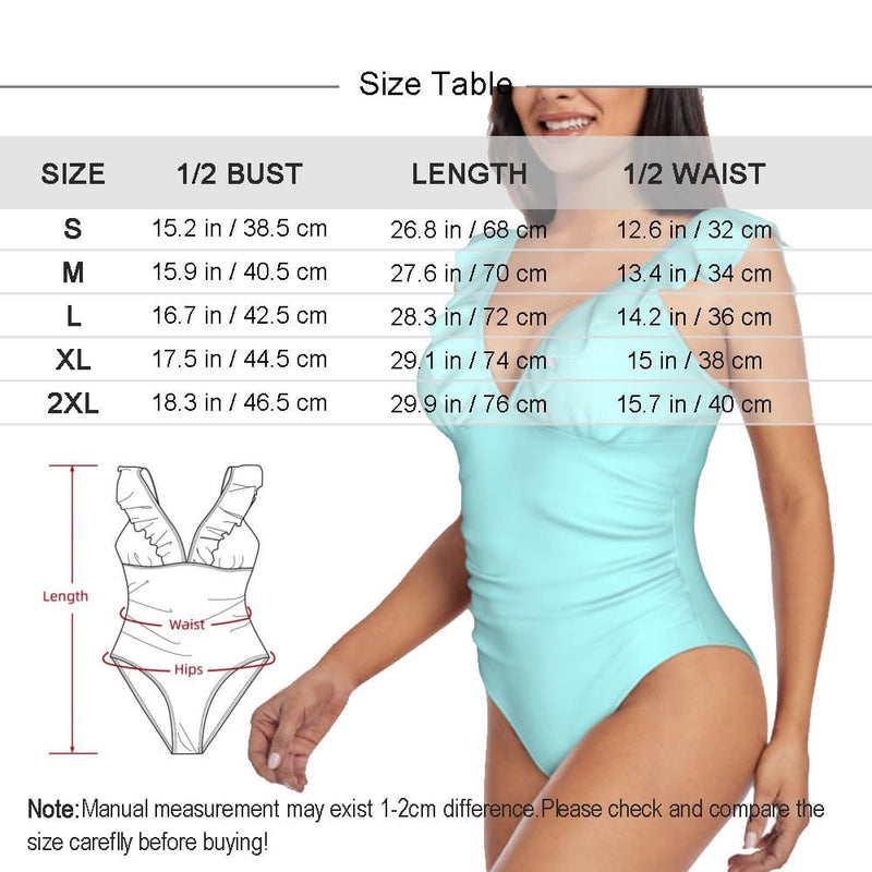 Custom Face Flowers Swimwear Personalized Women's V-Neck Ruffle Bathing Suit One Piece Swimsuit