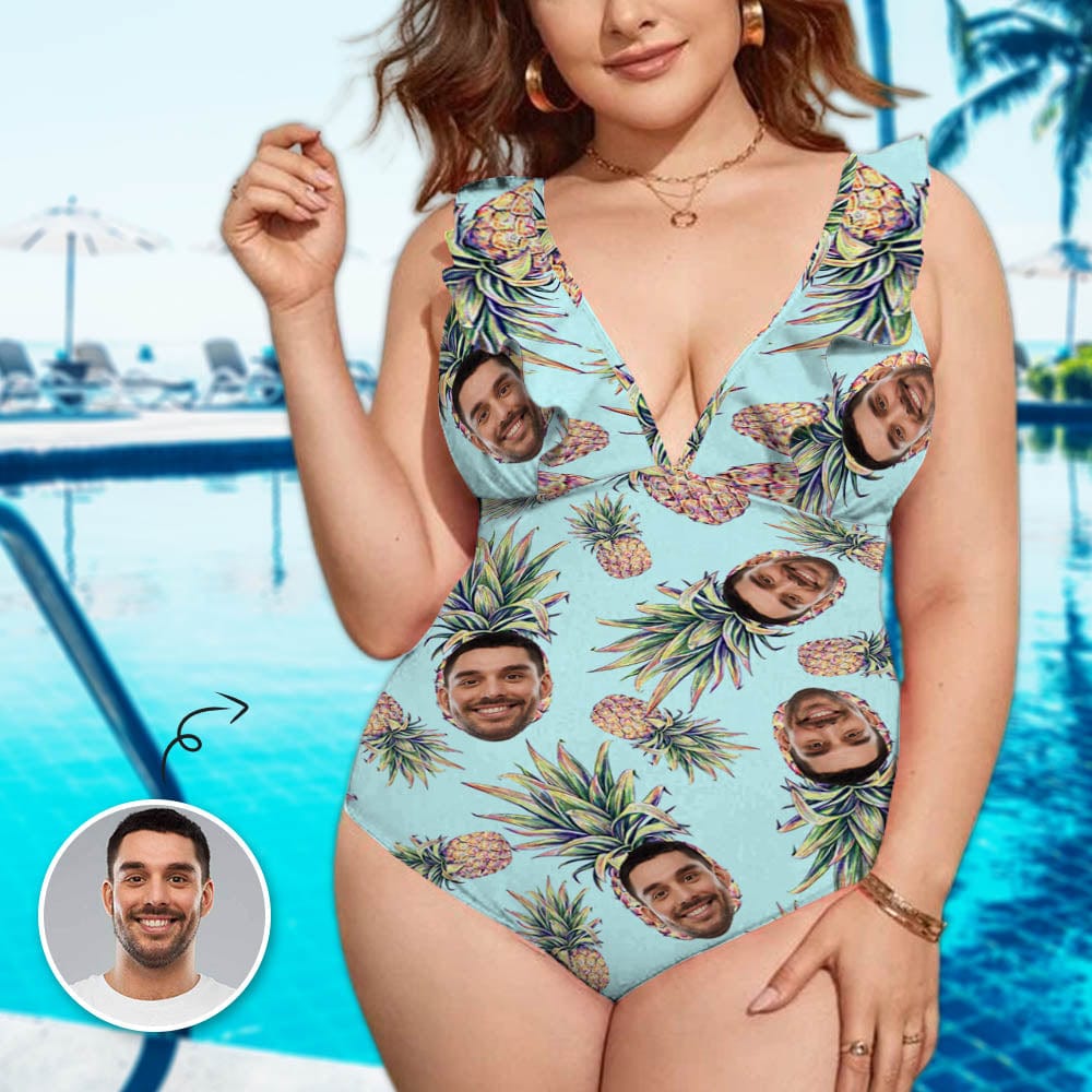 Custom Face Pineapple Print Swimwear Personalized Women&