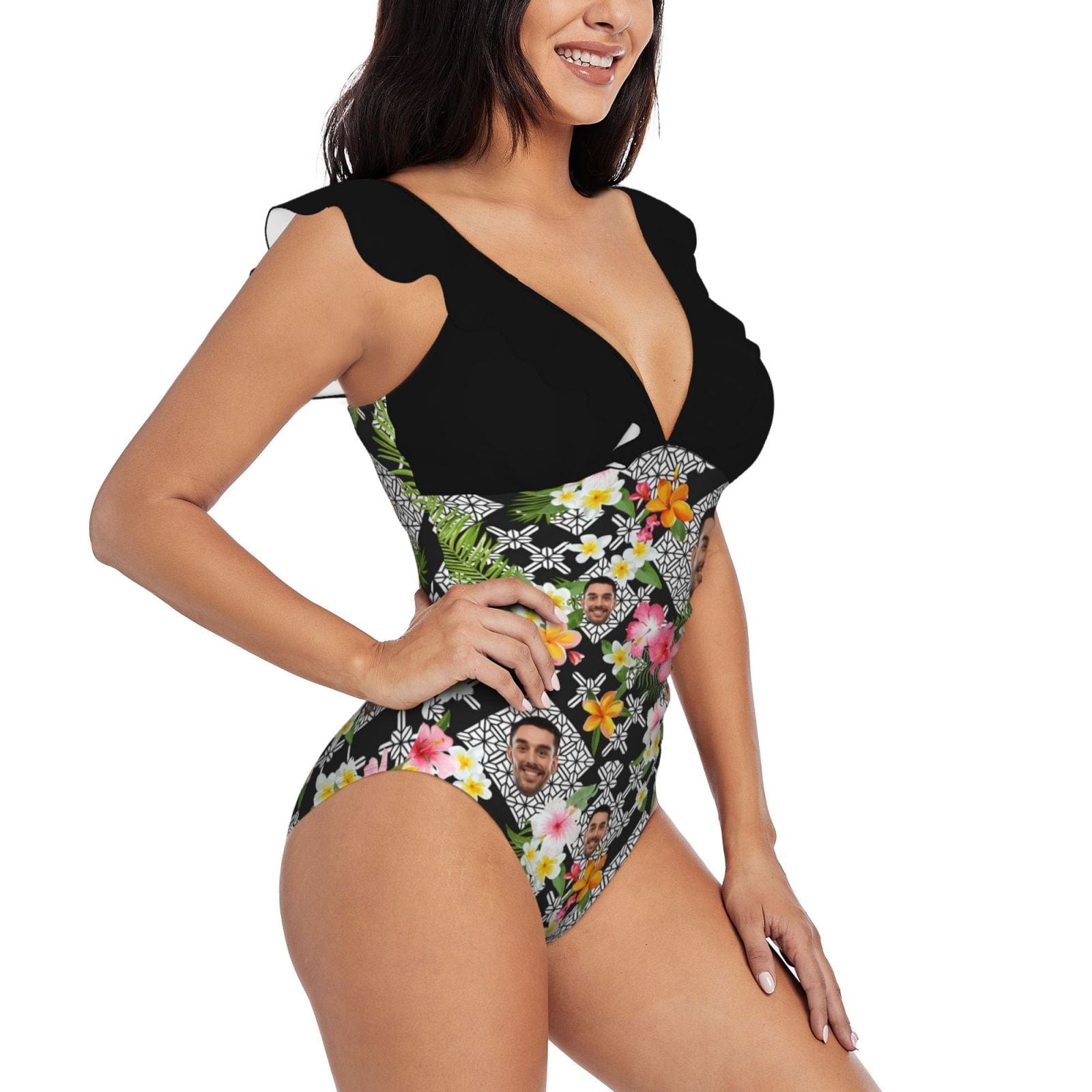 Custom Face Plaid Flowers Swimwear Personalized Women&