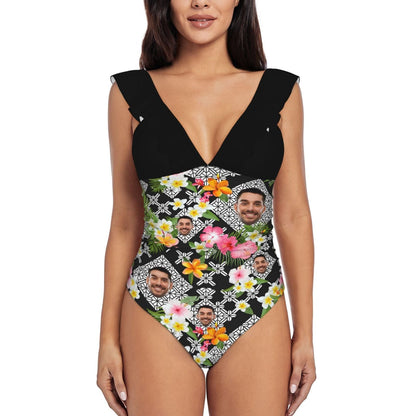 Custom Face Plaid Flowers Swimwear Personalized Women&