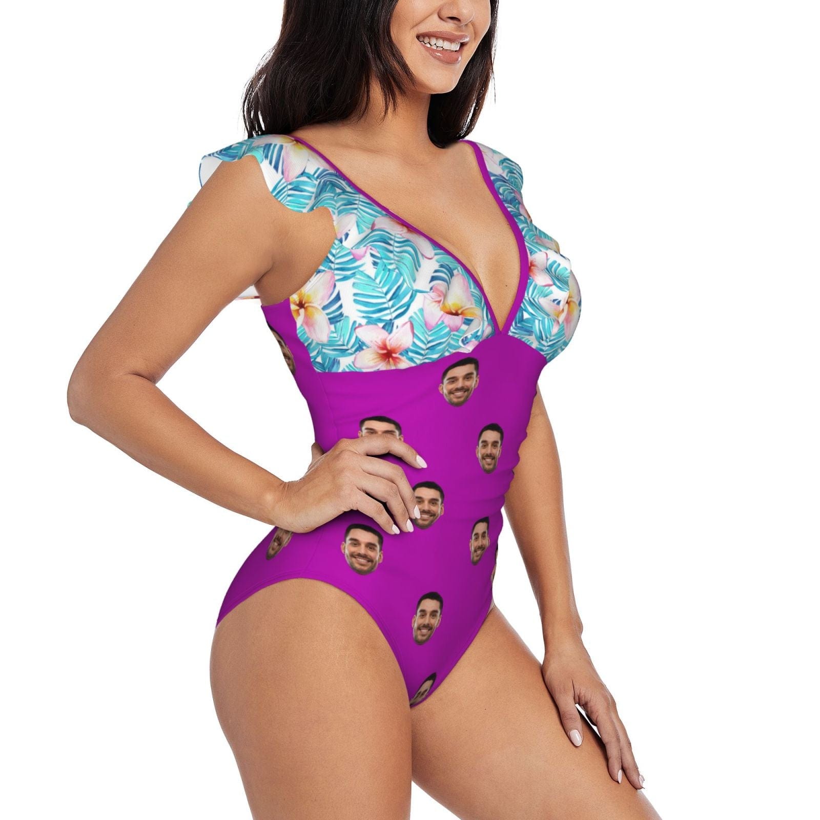 Custom Face Purple Romance Swimwear Personalized Women&