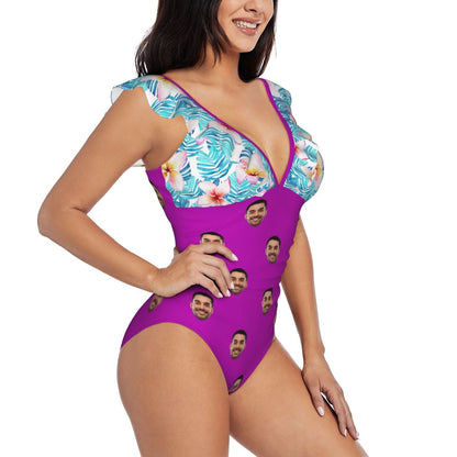 Custom Face Purple Romance Swimwear Personalized Women&