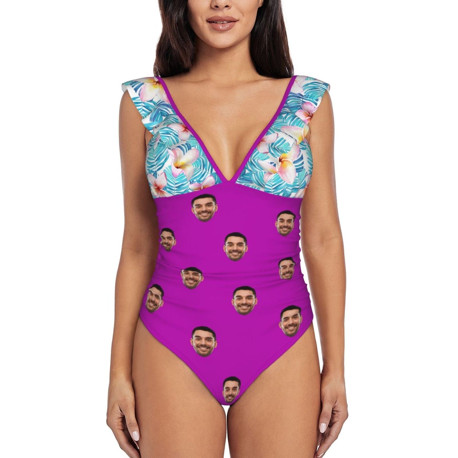 Custom Face Purple Romance Swimwear Personalized Women&