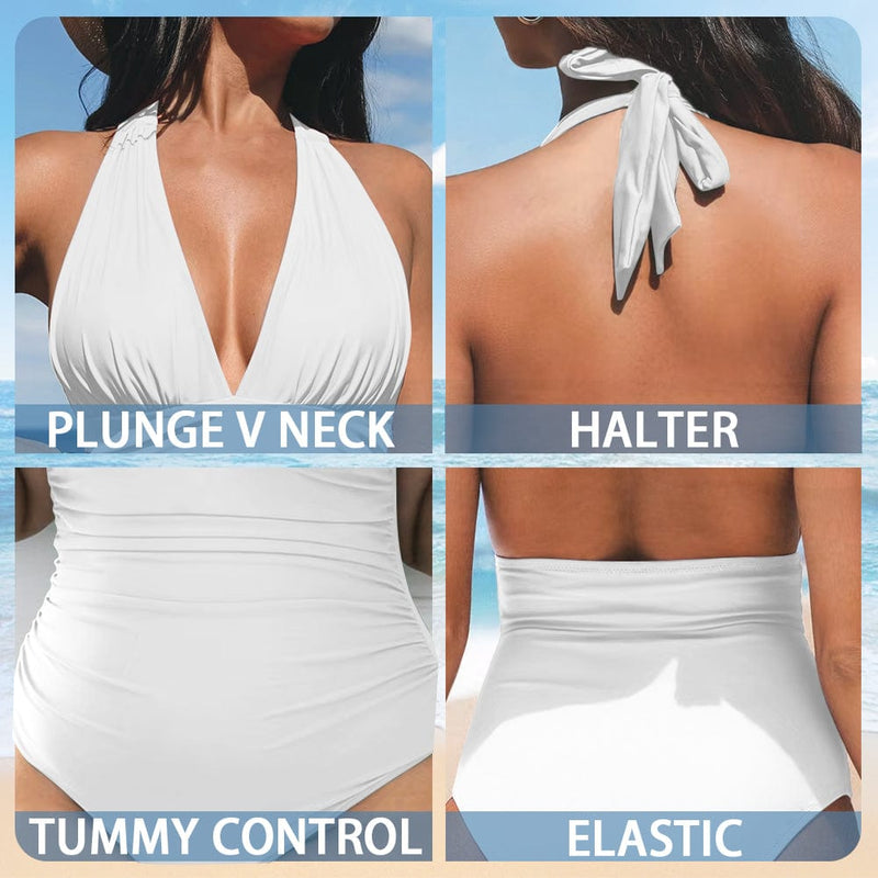 Custom Face All of You Women's Halter Neck Tie One Piece Swimsuit Sexy Backless Wide Straps V Neck