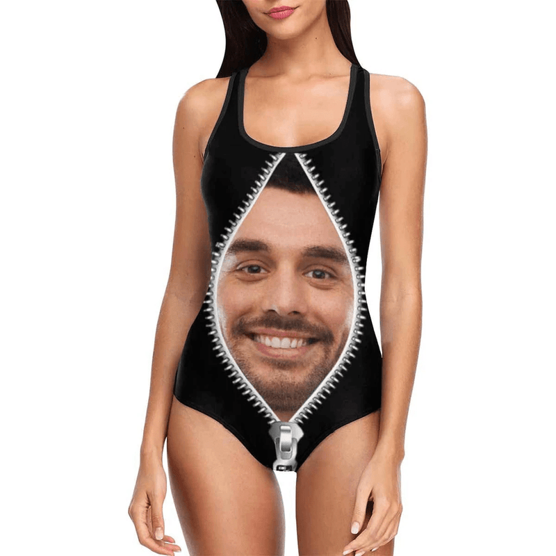 Bestie Beach Party Custom Face Zipper Love Heart Tank Top Swimsuit&Strap Swimsuit
