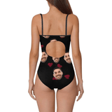 Bestie Party Bathingsuit Custom Face Love Heart Sunflower One Piece Bathing Suit&Backless Swimsuit