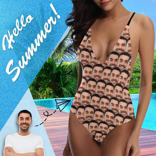 Couple Matching Swimwear Bathingsuit 4th of July boat trip beach cruise outfit -Custom Boyfriend Face Funny Smash Swimsuit Personalized?Women's One Piece Bathing?Suit For Her