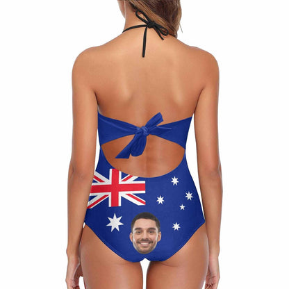 Custom Australia Flag Lace Band Embossing Face Swimsuit Women&