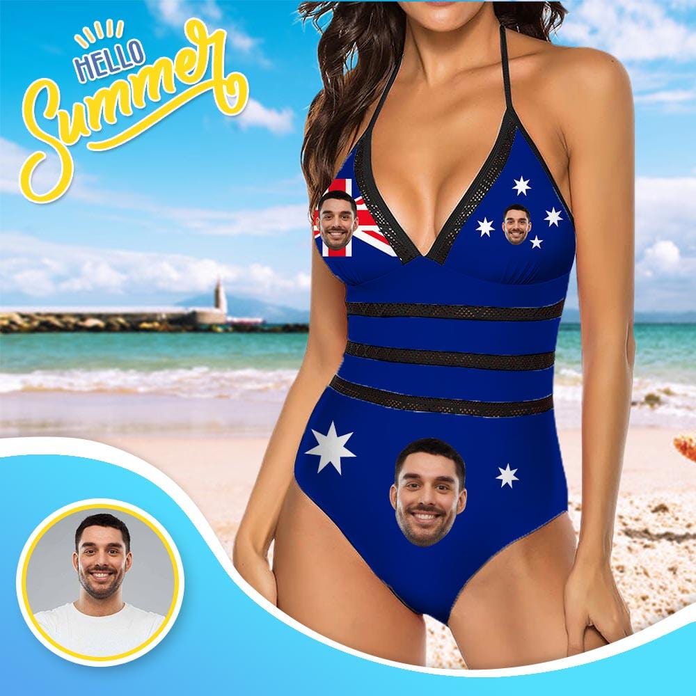 Custom Australia Flag Lace Band Embossing Face Swimsuit Women&