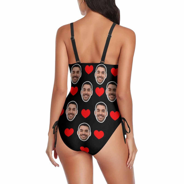 Custom Best Love For You Face Swimsuits Personalized Women's New Drawstring Side One Piece Bathing Suit Bridesmaid Pool Party