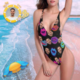 Custom Boyfriend Face Lips Women's Halter Straps Backless Swimsuit