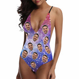 Custom Boyfriend Face Starry Sky Swimsuit Personalized Women's One-Piece Bathing Suit Gift For Her