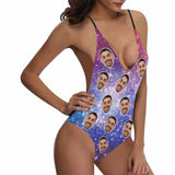 Custom Boyfriend Face Starry Sky Swimsuit Personalized Women's One-Piece Bathing Suit Gift For Her