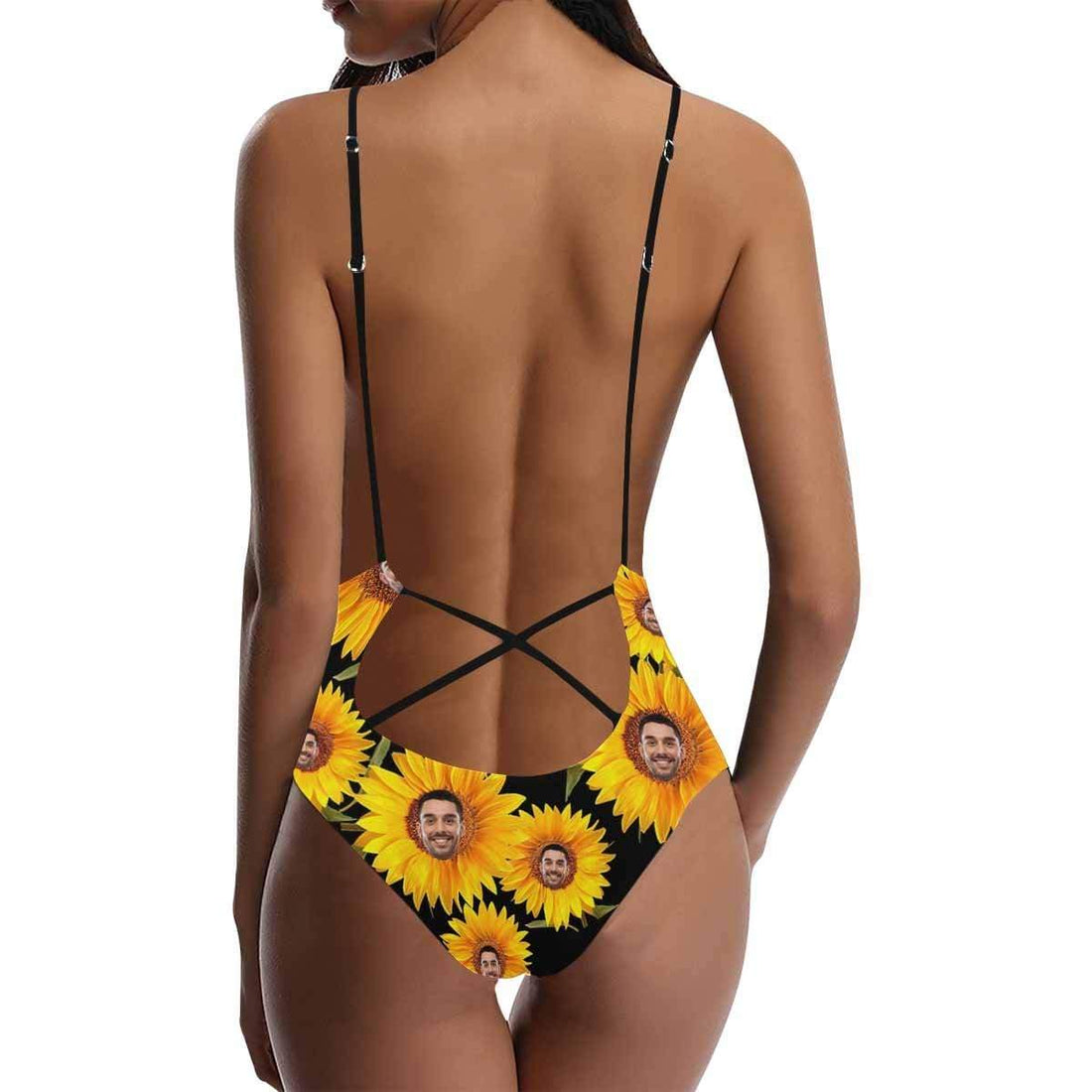 Custom Boyfriend/Husband Face Swimsuit Personalized Sunflower Women&