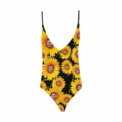 Custom Boyfriend/Husband Face Swimsuit Personalized Sunflower Women&