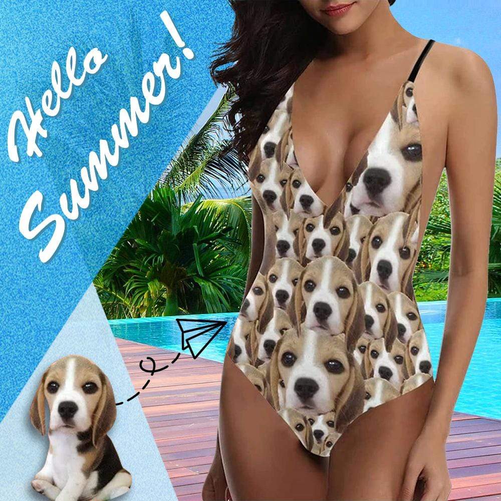 Custom Cute Dog Face Swimsuit Personalized Women&