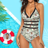 Custom Dollar Photo Swimsuit Personalized Women's New Strap One Piece Bathing Suit  Birthday Funny Gift