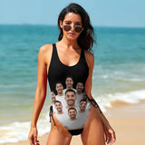 Custom Face All About U Swimsuits Personalized Women's New Drawstring Side One Piece Bathing Suit Honeymoons Bridesmaid Party