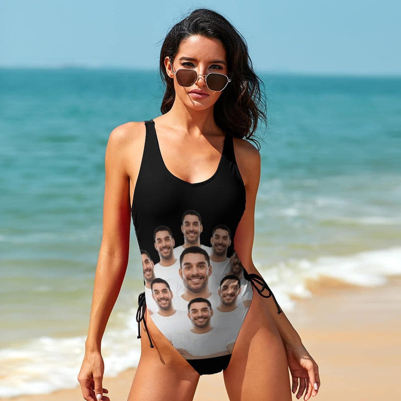 Custom Face All About U Swimsuits Personalized Women's New Drawstring Side One Piece Bathing Suit Honeymoons Bridesmaid Party