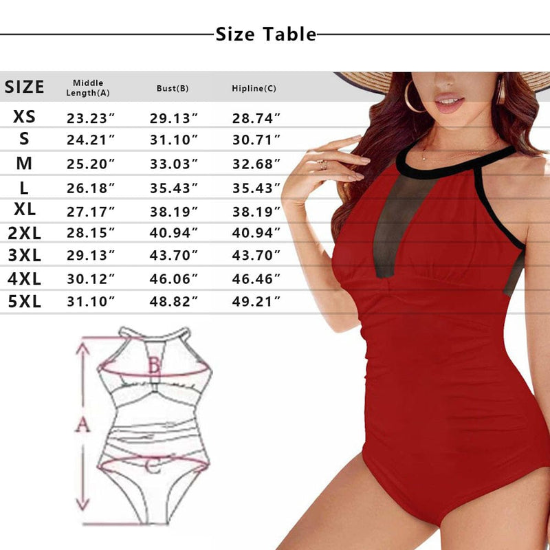 Custom Face American Flag Women's One Piece Swimsuit High Neck Plunge Mesh Ruched Monokini Swimwear