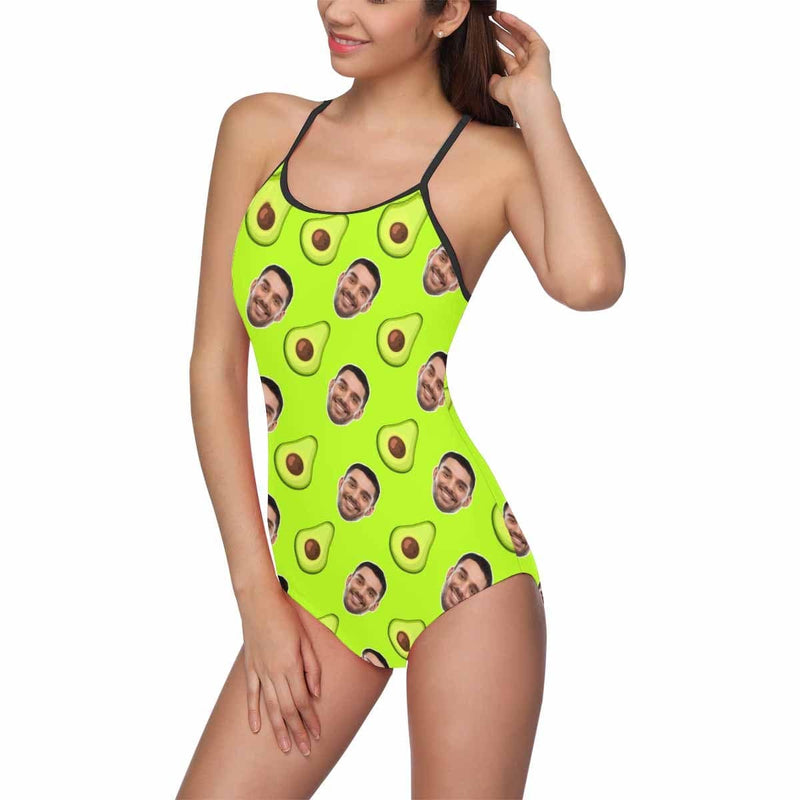 Custom Face Avocado Women's Slip One Piece Swimsuit