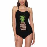 Custom Face Black Pineapple Swimsuit Personalized Women's Slip One Piece Bathing Suit Funny Gift