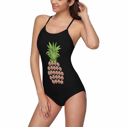 Custom Face Black Pineapple Swimsuit Personalized Women&