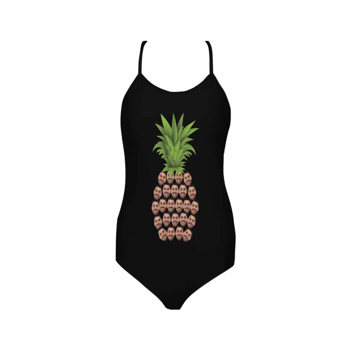 Custom Face Black Pineapple Swimsuit Personalized Women&