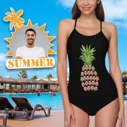 Custom Face Black Pineapple Swimsuit Personalized Women&