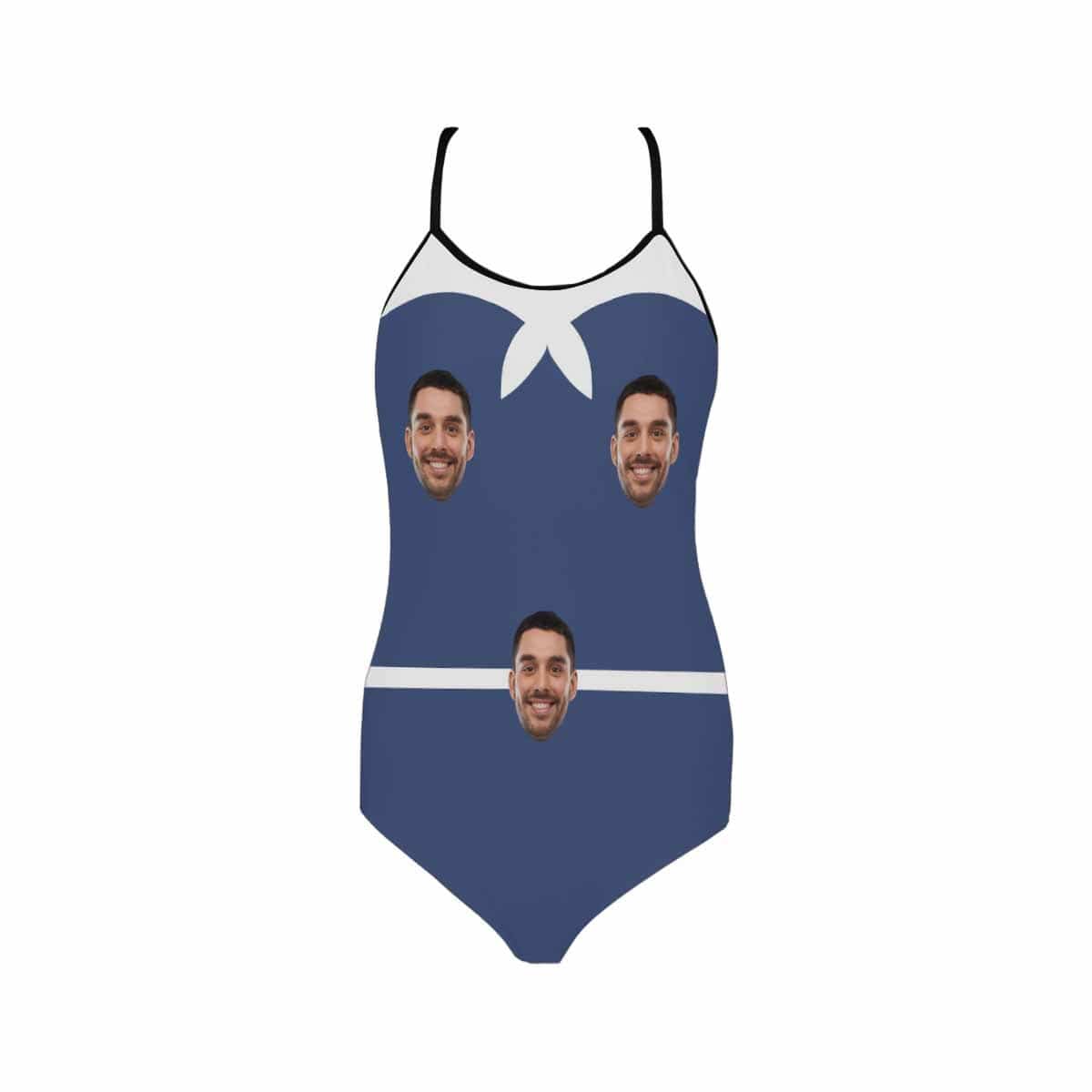 Custom Face Blue&amp;White Swimsuit Personalized Women&