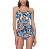 Custom Face Blue Women's Slip One Piece Swimsuit