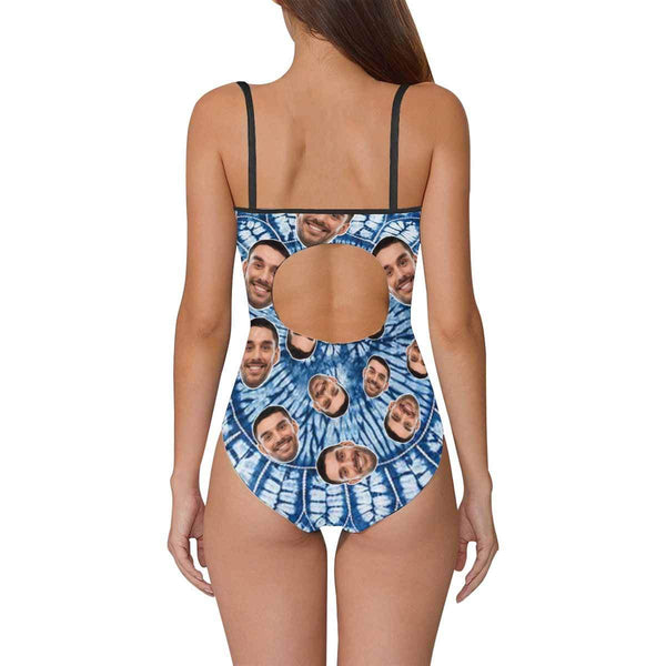 Custom Face Blue Women's Slip One Piece Swimsuit