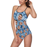 Custom Face Blue Women's Slip One Piece Swimsuit