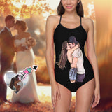 Custom Face Couple Photo Women's Slip One Piece Swimsuit