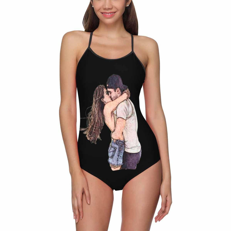 Custom Face Couple Photo Women's Slip One Piece Swimsuit