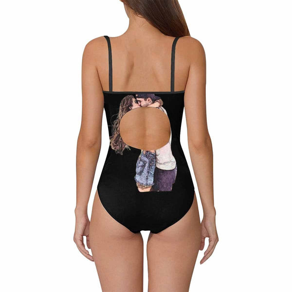 Custom Face Couple Photo Women's Slip One Piece Swimsuit