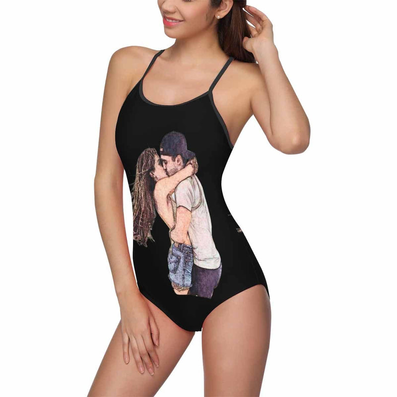 Custom Face Couple Photo Women's Slip One Piece Swimsuit